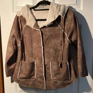 Cozy Brown Teddy Jacket with Cream Accents
